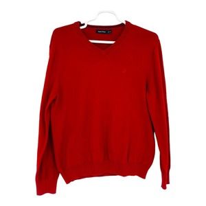 Men's Nautica V-Neck Long Sleeve‎ Sweater Maroon Burgundy Size XL